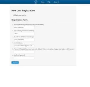 Online Bill Pay Enrollment Image showcasing First Billing online registration form.