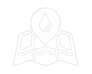 Water outage icon showing a water droplet location marker on a map.