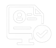 Online sign up icon showing a user profile on a computer screen with a checkmark.