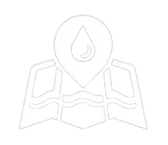 Water outage icon showing a water droplet location marker on a map.